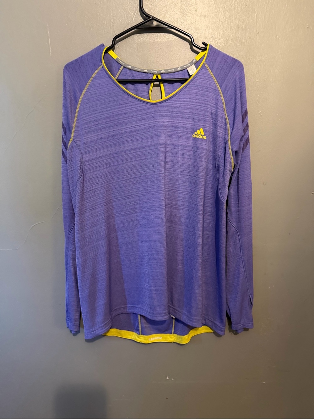 adidas Purple Long-Sleeve Performance Top with Yellow Accents